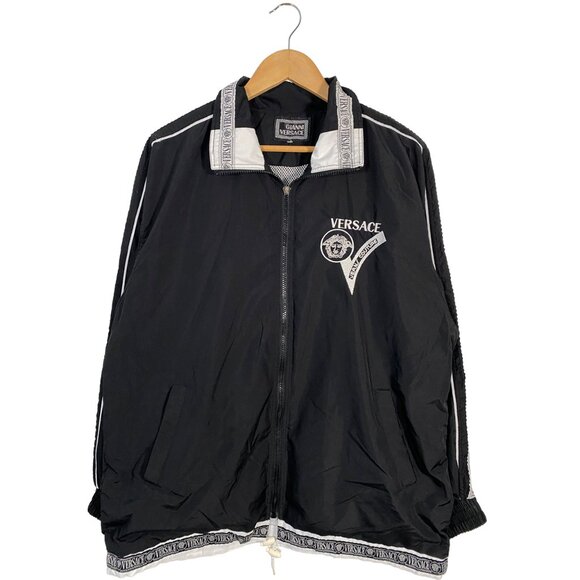 Vintage 90s Gianni Versace Medusa Head Taped Nylon Track Jacket Black mens XL - Picture 1 of 10